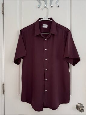 Level Ten Plum Men's Casual Shirt Short Sleeve Medium 4 Way Stretch Beach Resort